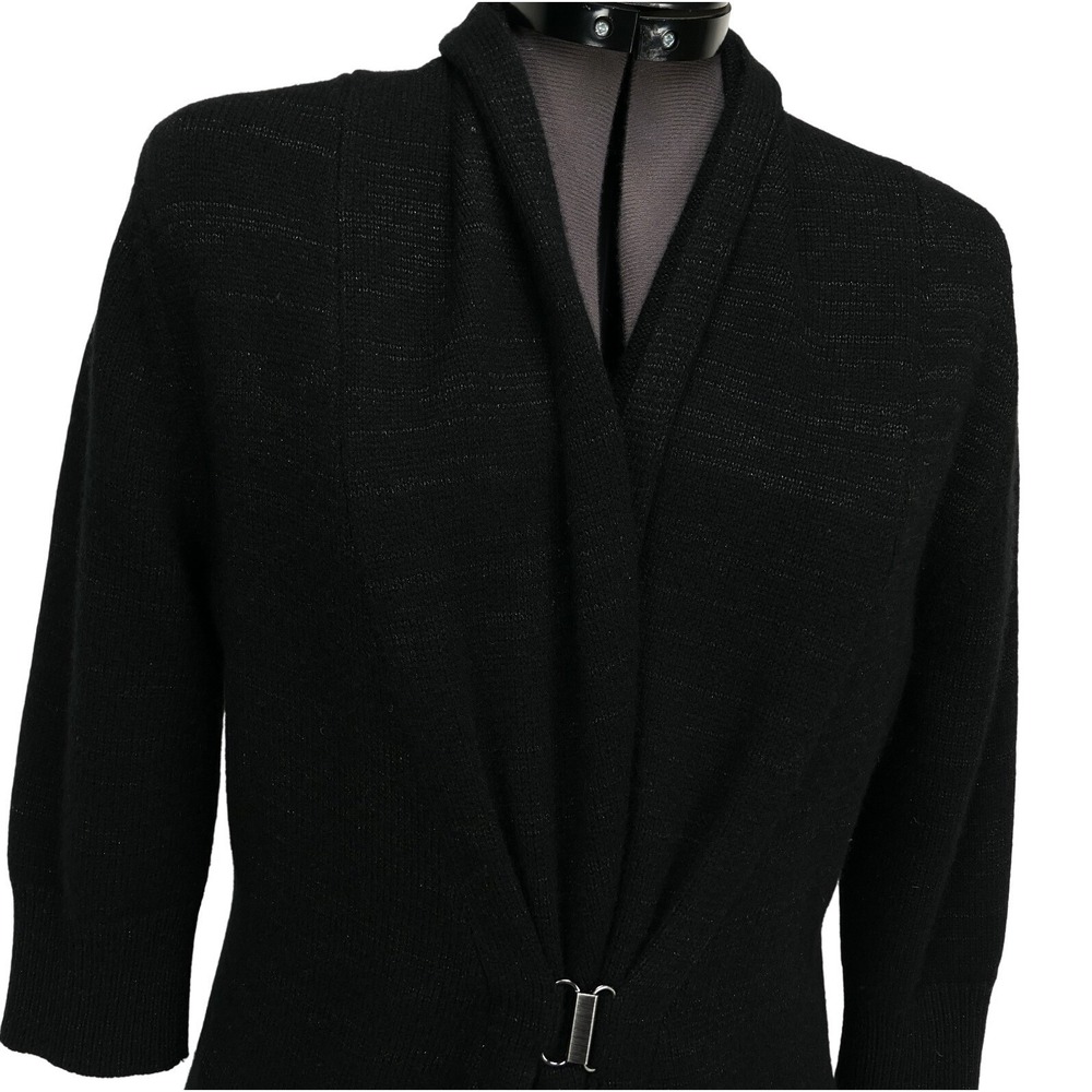 Neiman Marcus Womens L Cashmere Metallic Shimmer Shawl Collar Clasp Cardigan - Picture 3 of 9